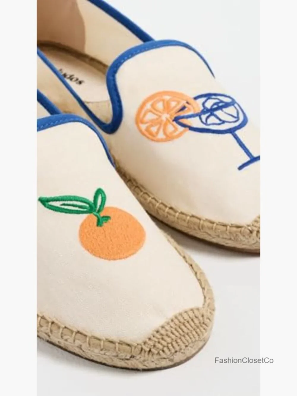 Embroidered Smoking Espadrilles - Cotton Canvas Round Toe Slip-Ons